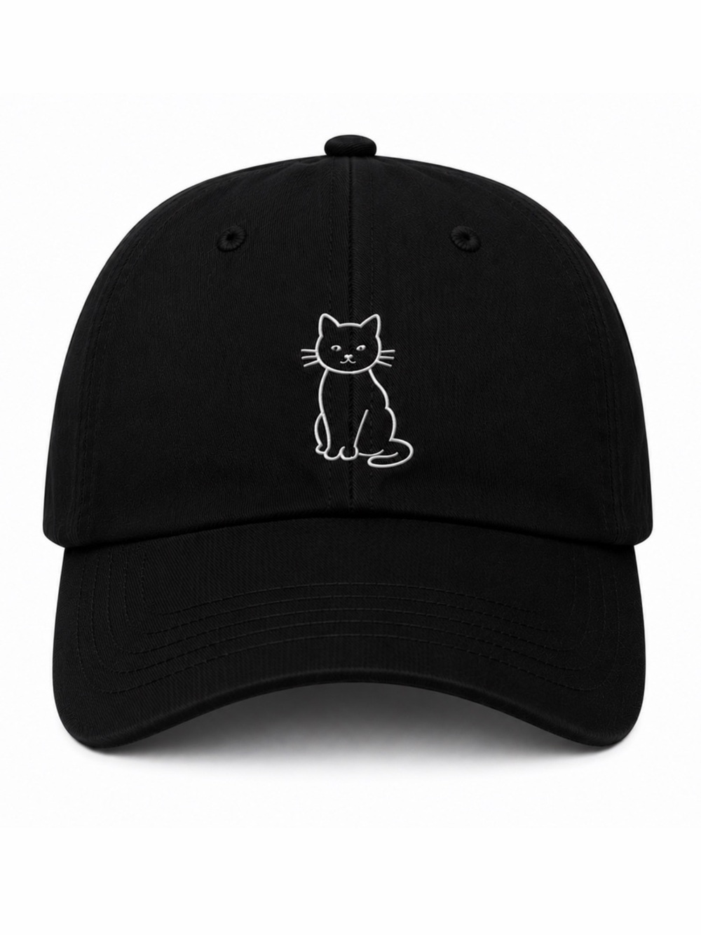 🐈‍⬛ Cute Cat Outline Embroidered Black Baseball Cap Adjustable Velcro Hat Gift